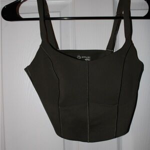 aerie Olive Green Seam-Detail Crop Tank